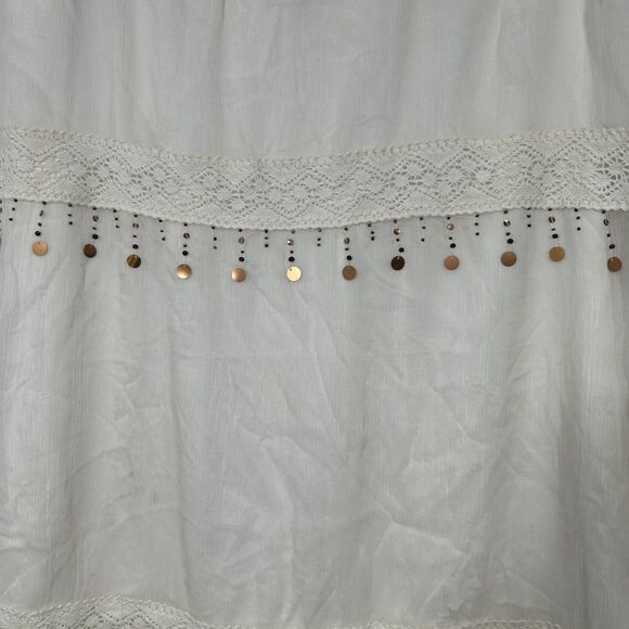 Spenser Jeremy Maxi‎ Skirt Women L Ivory Silk Embroidery Elastic Waist Modest - Picture 2 of 9